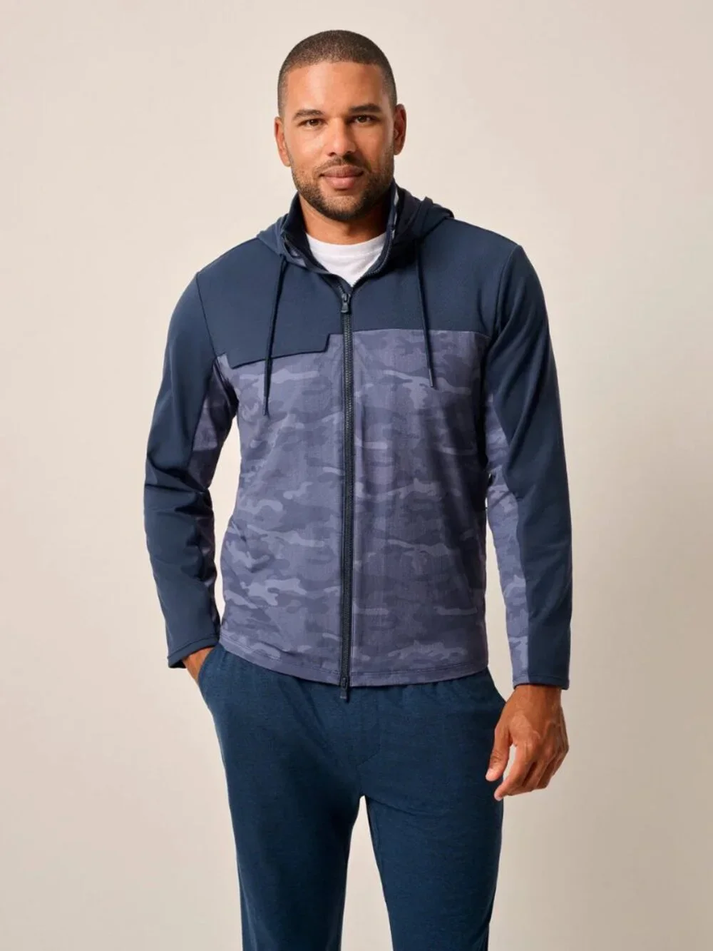 Johnnie-O Callahan Hooded Performance Camo Jacket Nylon Navy Blue Size XXL